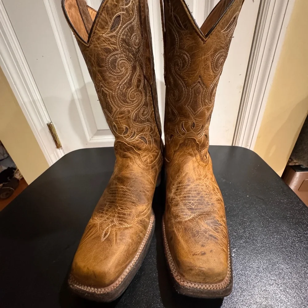 Soto Tan Leather Cowboy Boots 10.5
